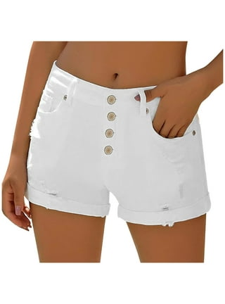 Shirred frill trim ripped rolled hem denim shorts sales