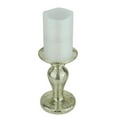 thumbnail image 1 of Roman 7" Battery Operated Iridescent White Flameless Pillar Candle with Silver Stand, 1 of 1
