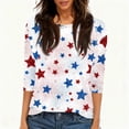 thumbnail image 4 of 250th Anniversary USA Shirts Women 3/4 Sleeve Tshirts Loose Red White and Blue Print Tops Independence Day Patriotic Pullover 4th of July Celebration Party Round Neck 1776-2026 Blouses White 3XL, 4 of 5