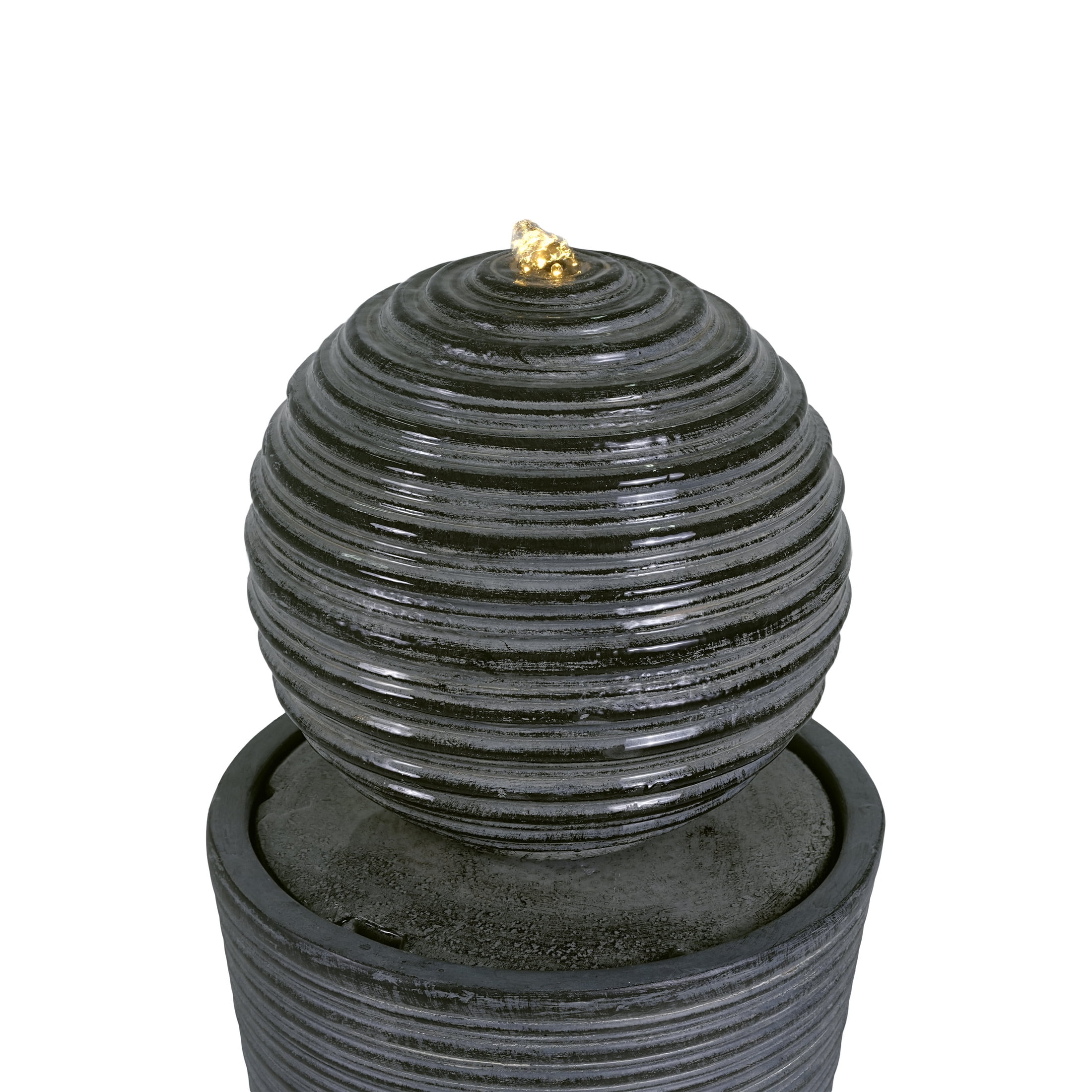 Christopher Knight Home 31.5" Tall Striped Concrete Column Fountain with LED Light, Shadow Ambiance Maker, Gray