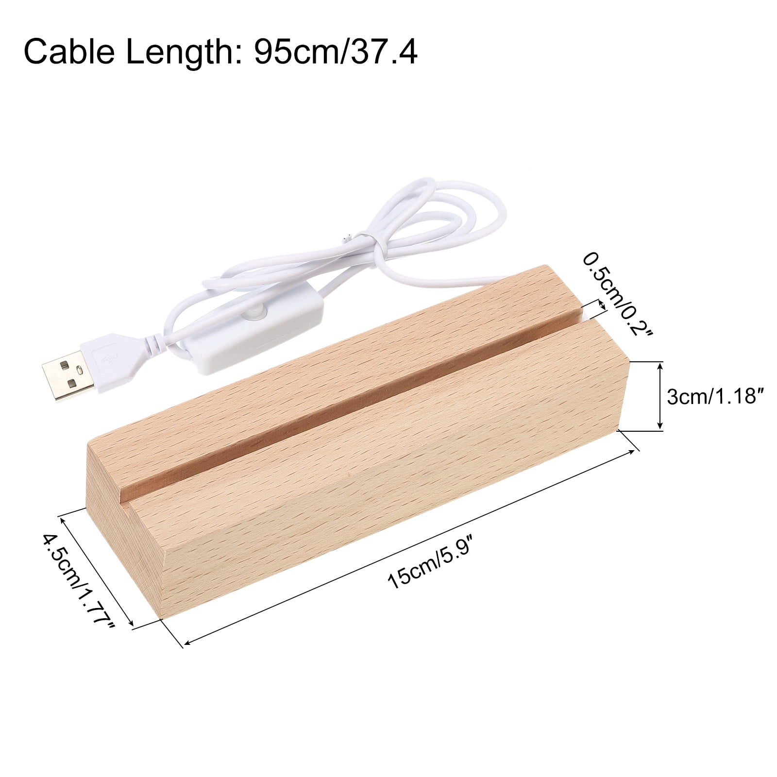 Unique Bargains LED Wooden Ball Stand Holder Base White Light USB Switch 5.91"x1.77"x1.18"