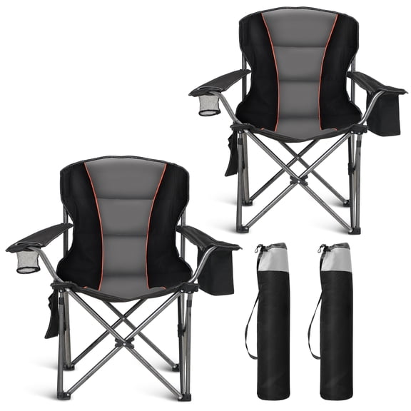 Sophia & William 2 Pack Oversized Camping Chair Heavy-Duty Steel Frame Supports 450Lbs, Foldable Outdoor Lawn Chair with Cup Holder for Backyard & Camping, Black