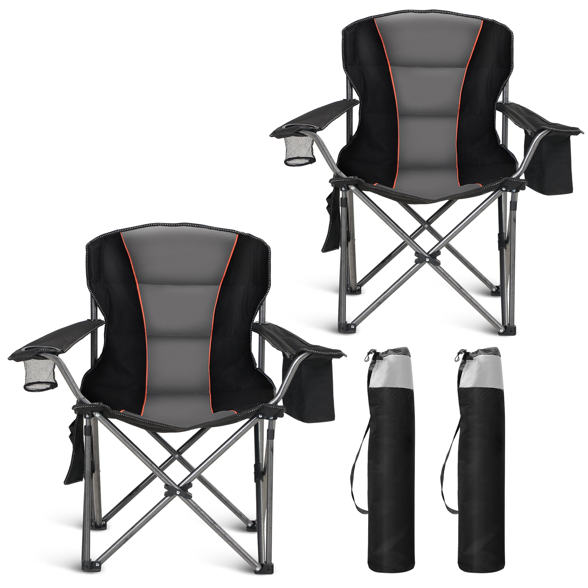 Sophia & William 2 Pack Oversized Camping Chair Heavy-Duty Steel Frame Supports 450Lbs, Foldable Outdoor Lawn Chair with Cup Holder for Backyard & Camping, Black