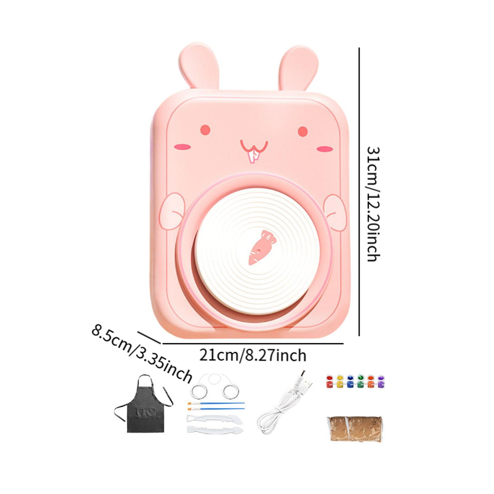 Tachiuwa Electric Pottery Wheel Set for Kids Porcelain Machine ,DIY Pigments, Beginner Pottery Machine Complete Pottery Kit Pink Bunny