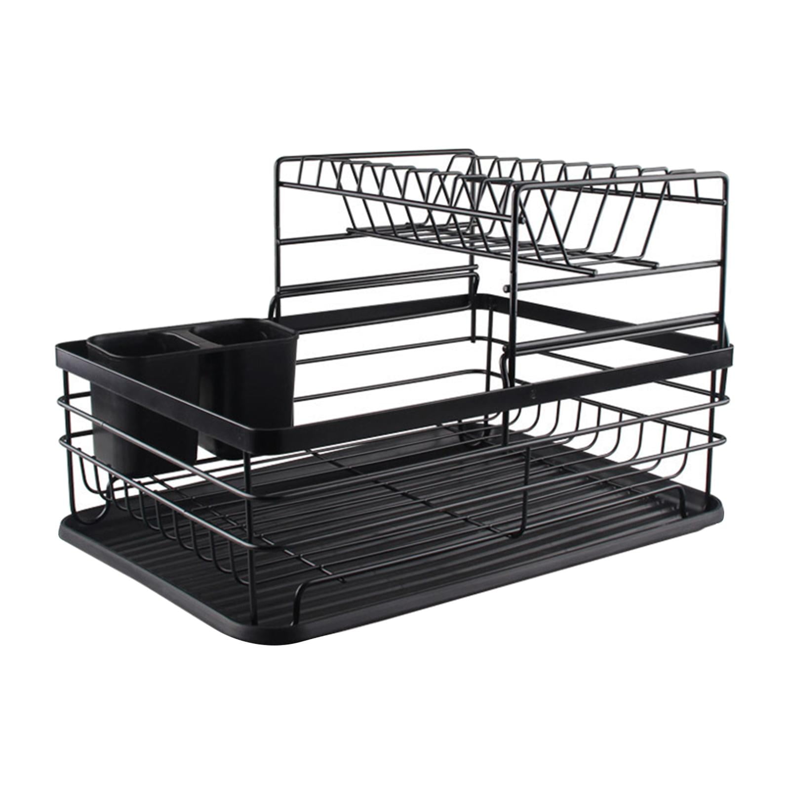 Iron Dish Drying Rack Tableware Organizer 2 Layers Bowl Shelf Basket for Dishes Black Walmart