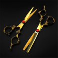 thumbnail image 2 of Kit de tijeras para cortar el cabello, tijeras profesionales de barbero doradas de 15 cm (6 pulgadas) con peine y estuche., 2 of 5