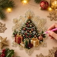 thumbnail image 3 of 6 Pcs Christmas Wooden Diamond Painting Ornament Kit,Round DIY Diamond Art Hanging Pendant Set with Pattern,Handmade Craft Supplies for Christmas Tree Decor,Holiday Family J, 3 of 5