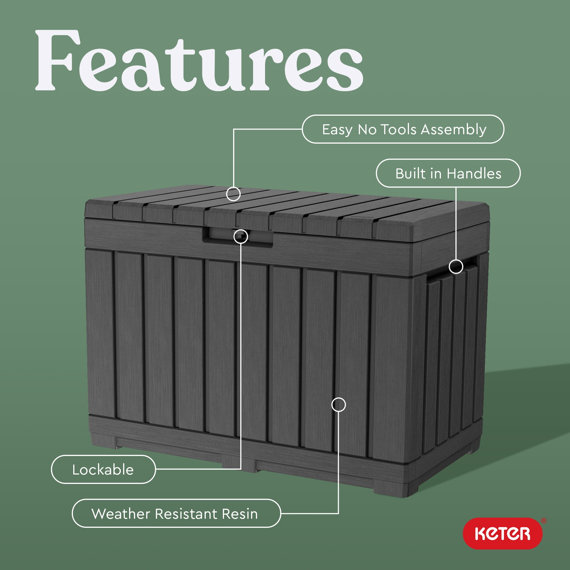 Keter Kentwood 50 Gallon Durable Resin Outdoor Deck Box Storage Organization, Graphite