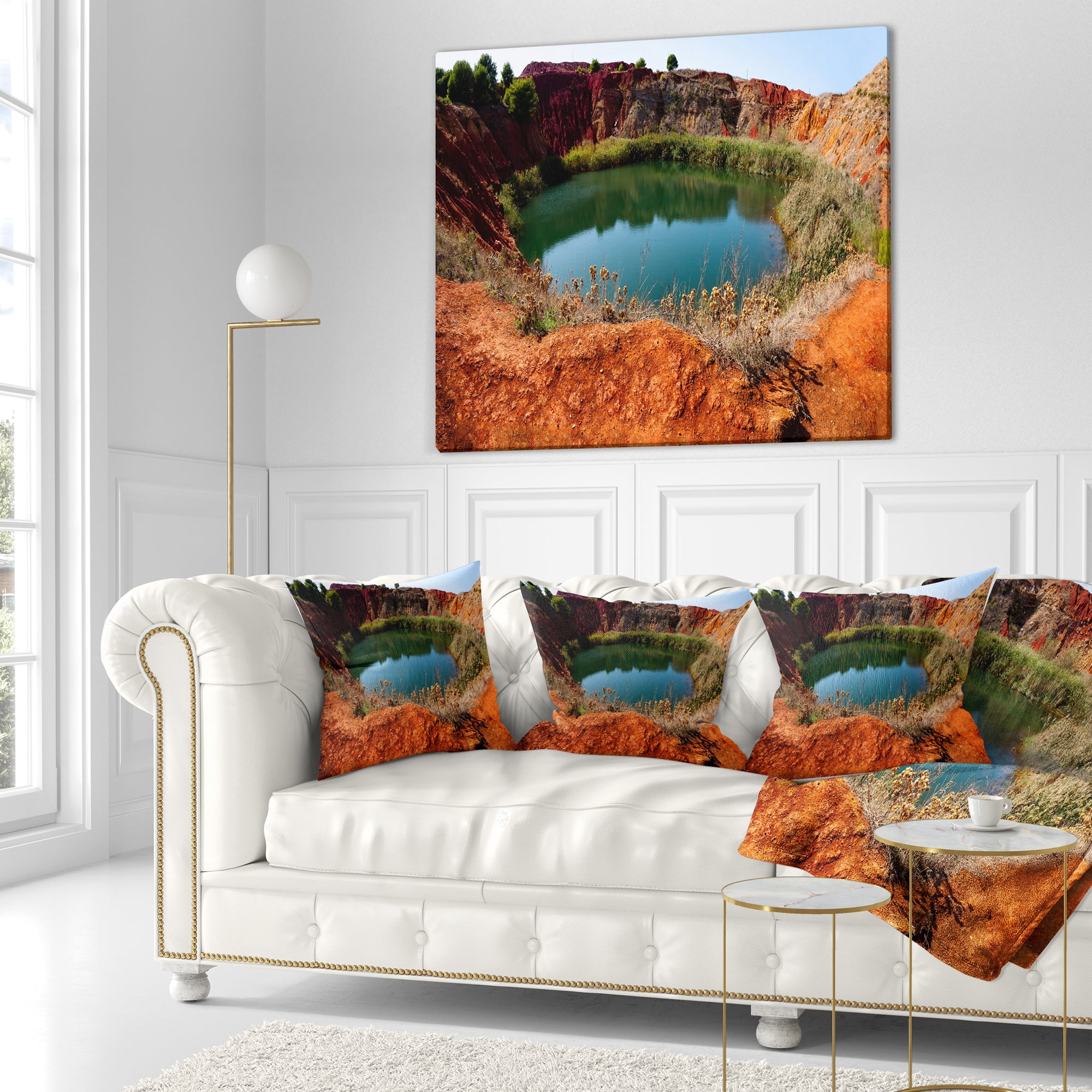 Designart Bauxite Mine with Lake - Landscape Photo Throw Pillow - 16x16