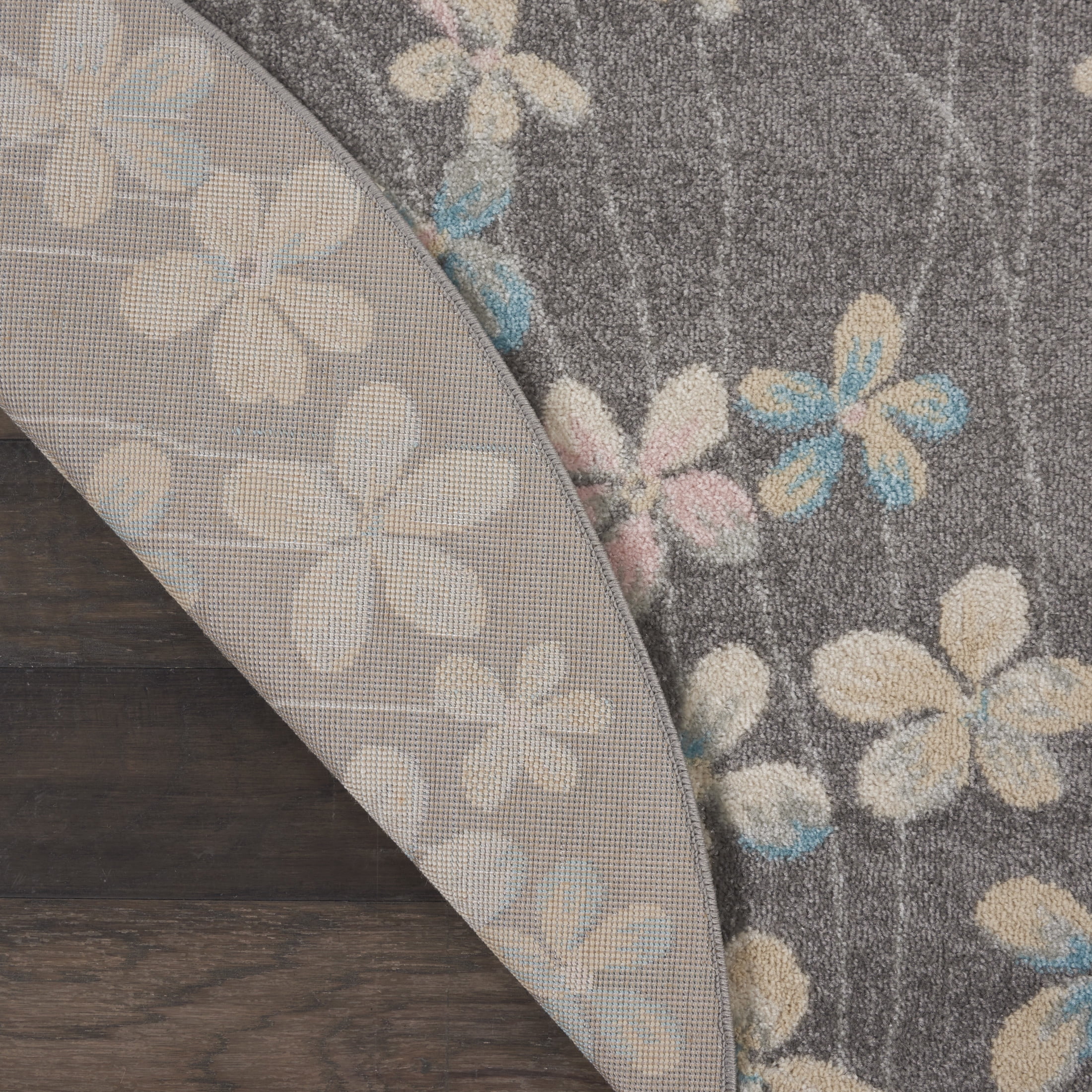 Nourison Tranquil Floral Grey/Beige 5'3" x ROUND Area Rug, (5 Round)