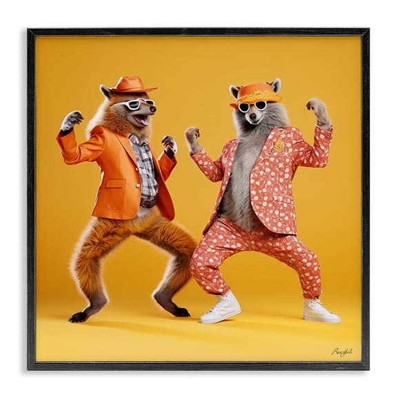 Stupell Industries Contemporary Dancing Foxes on Yellow Black Framed Giclee Art, 12 x 12, by Roozbeh