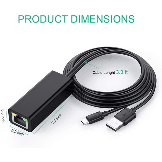 3X Ethernet Adapter with Power Cable for TV Stick (2Nd Gen), 4K Stick,TV Square, Micro-USB to RJ45 Wired LAN Adapter