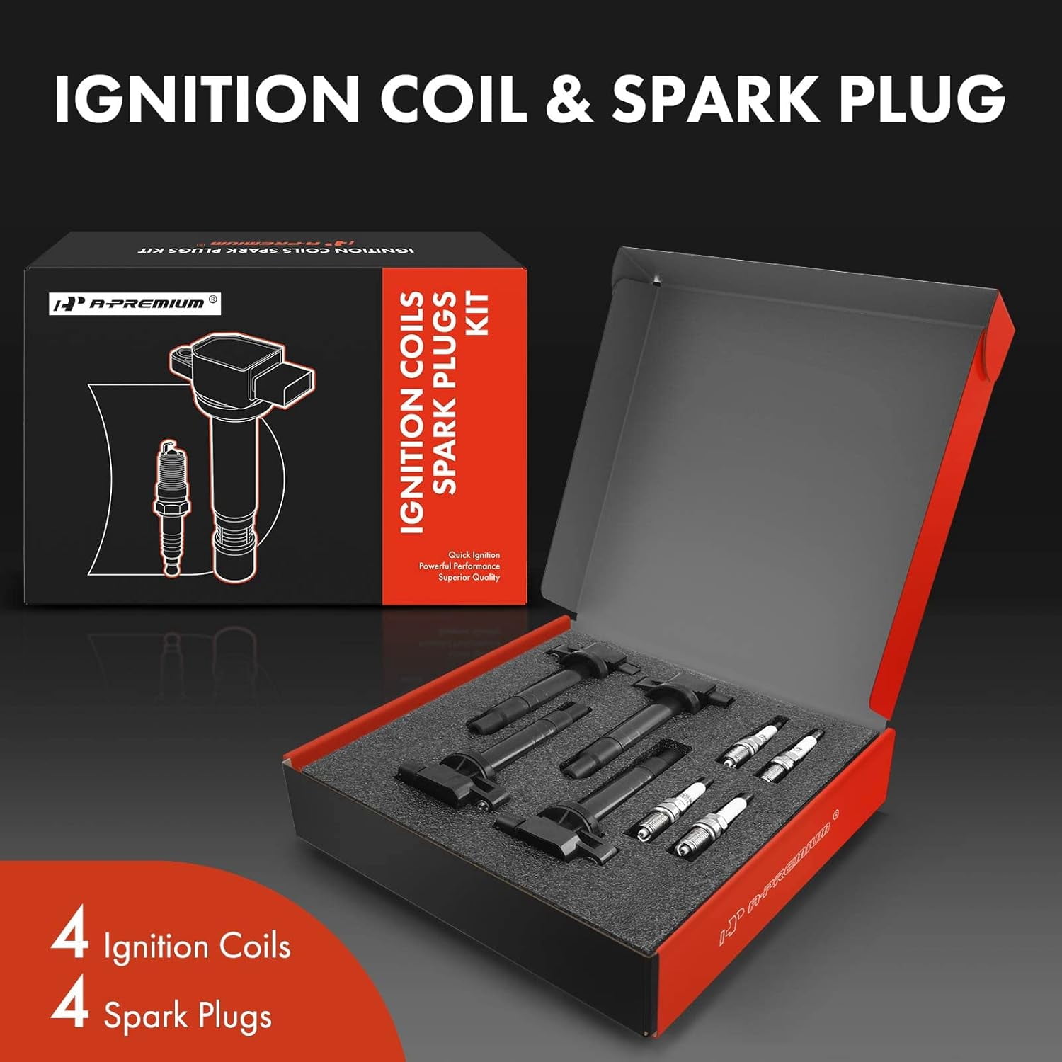 A-Premium Set of 4 Ignition Coil Pack and Iridium Spark Plugs Compatible with Toyota Prius 2001-2009, Yaris 2006-2018, Echo 2000 L4 1.5L