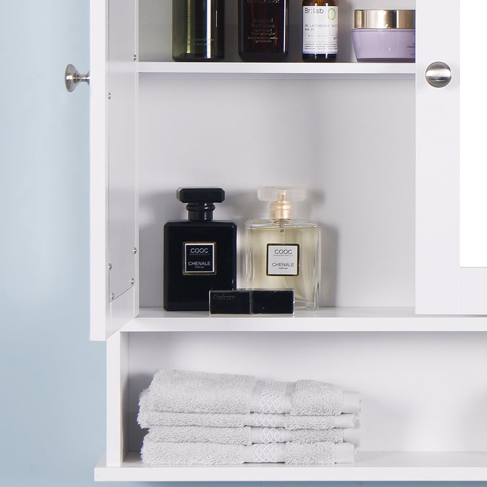 Kadyn Wall Mounted Bathroom Cabinet, MDF Storage Cabinet with 2 Mirror Doors and Adjustable Shelf, Modern Wall Cabinets for Bathroom, White