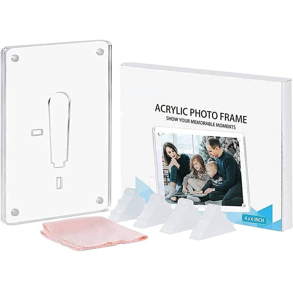 Scribble Acrylic Photo Block 4 x 6 Frame. Clear Free-Standing Desktop  Double Sided Magnetic Picture Display.