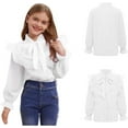 thumbnail image 2 of Byoo Toddler Girls Solid T Shirt Bow Button Down Ruffled Full Sleeve Blouses Top Kids Casual Daily Shirt, 2 of 7