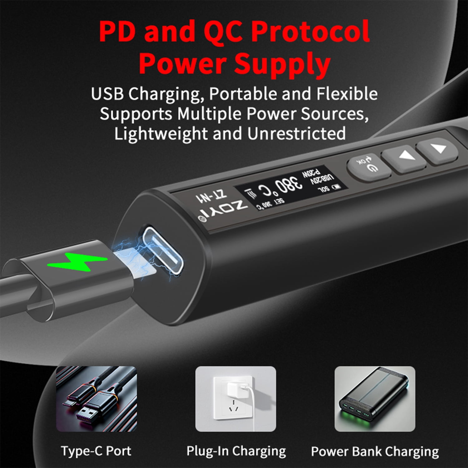 Electric Soldering Iron - 96W Precision Soldering with OLED Display, Rapid Heating, Adjustable Temperature, and PD/QC Protocol Charging