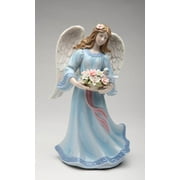 80112 Fine Porcelain Angel with Bluebird & Flowers Basket Musical Music Box Figurine (Music Tune: Morning Mood by Edvard Grieg), 8" H