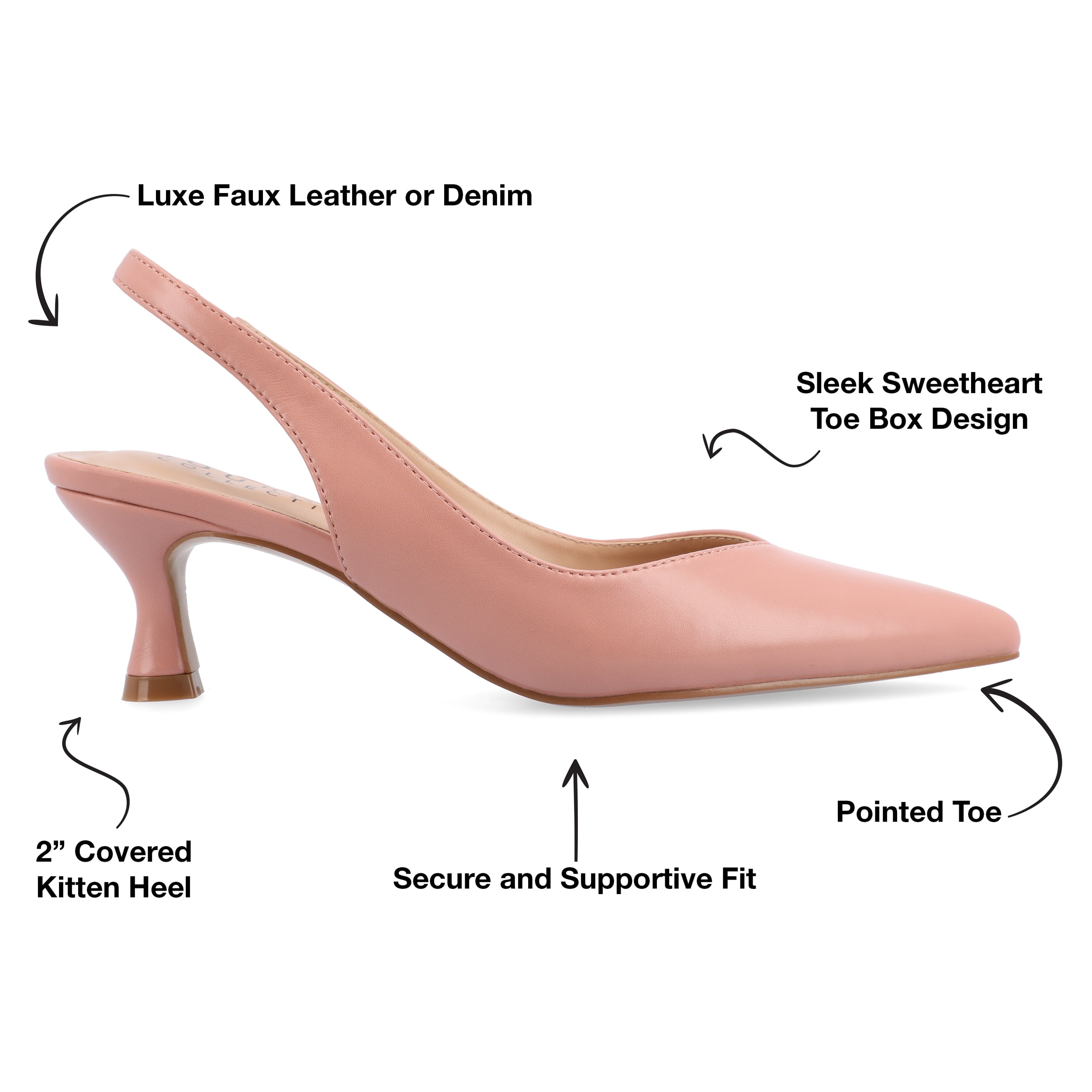 Journee Womens Mikoa Kitten Heel Sling Back Pointed Toe Pumps, Widths Available