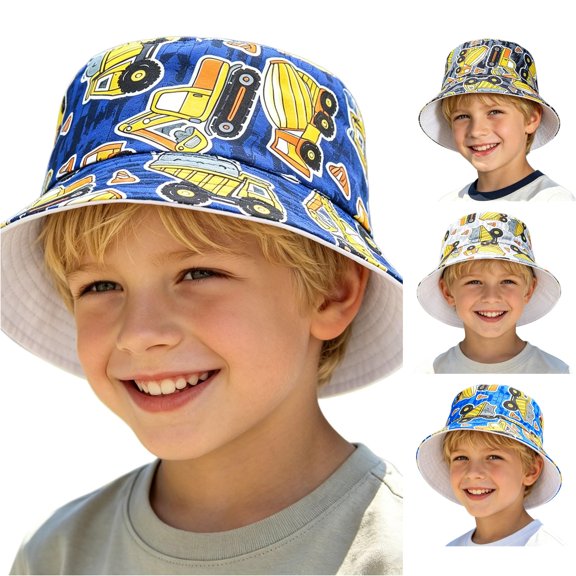Oiyii Infant Boys Water‑Repellent Wide‑Brim Bucket Hats Machinery Printed Camping Sun Hats, Blue