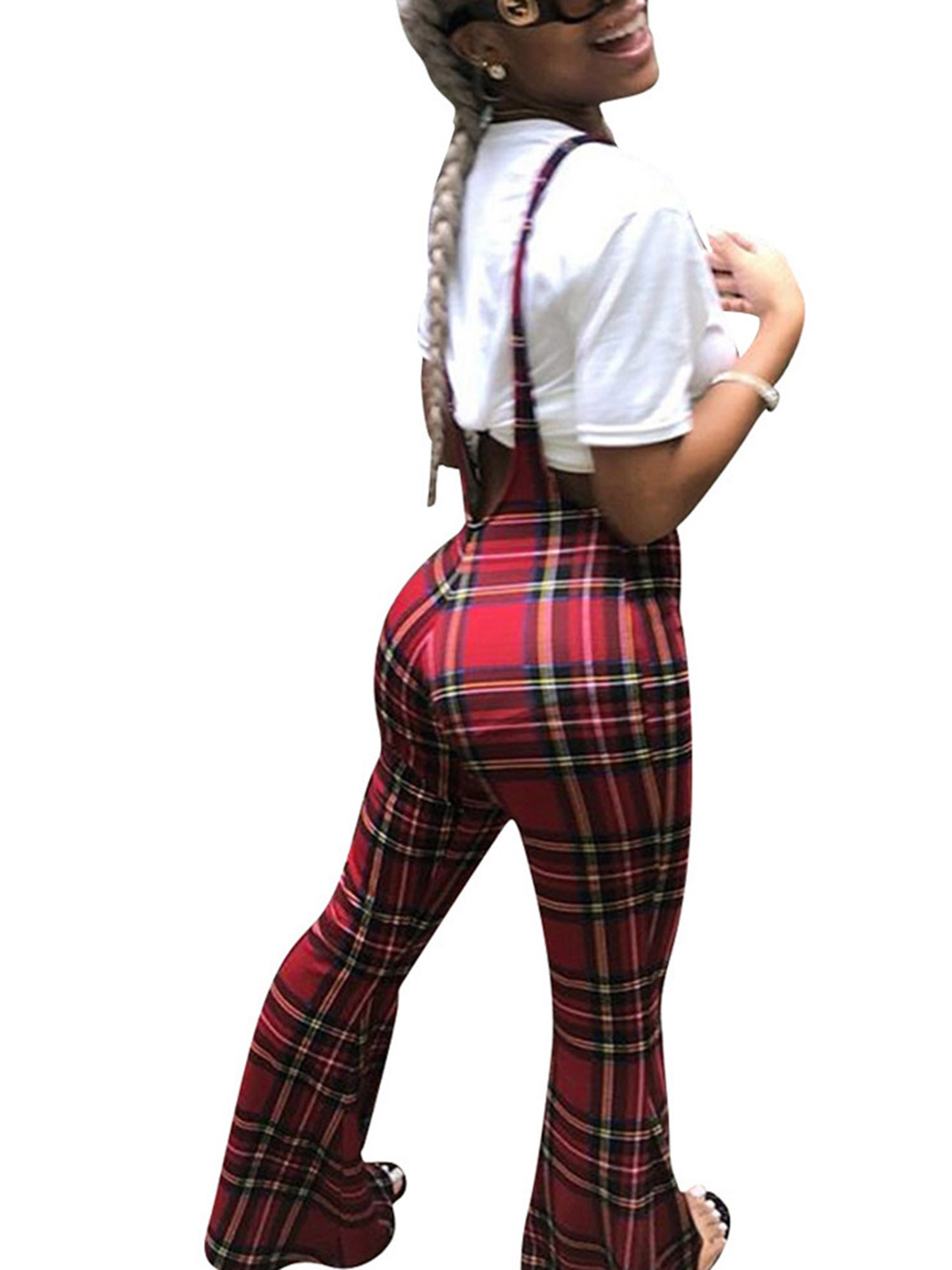 Caitzr Women Plaid Overalls, Retro High Waist Stretch Suspender Trousers  Long Flare Pants - Walmart.com