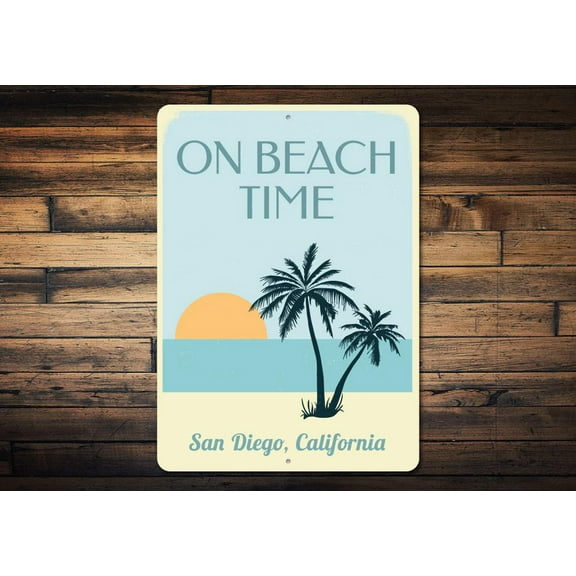 On Beach Time Sunset Novelty Sign, Metal Wall Decor - 10x14 inches