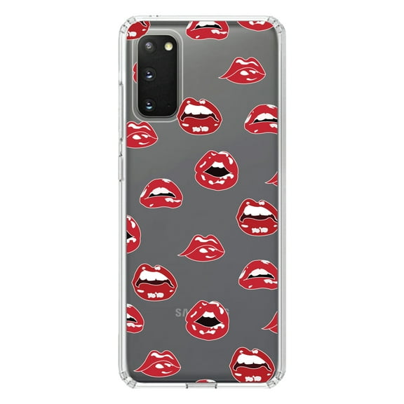 DistinctInk Clear Shockproof Hybrid Case for Galaxy S20 ULTRA / 5G (6.9" Screen) - TPU Bumper, Acrylic Back, Tempered Glass Screen Protector - Red Lips