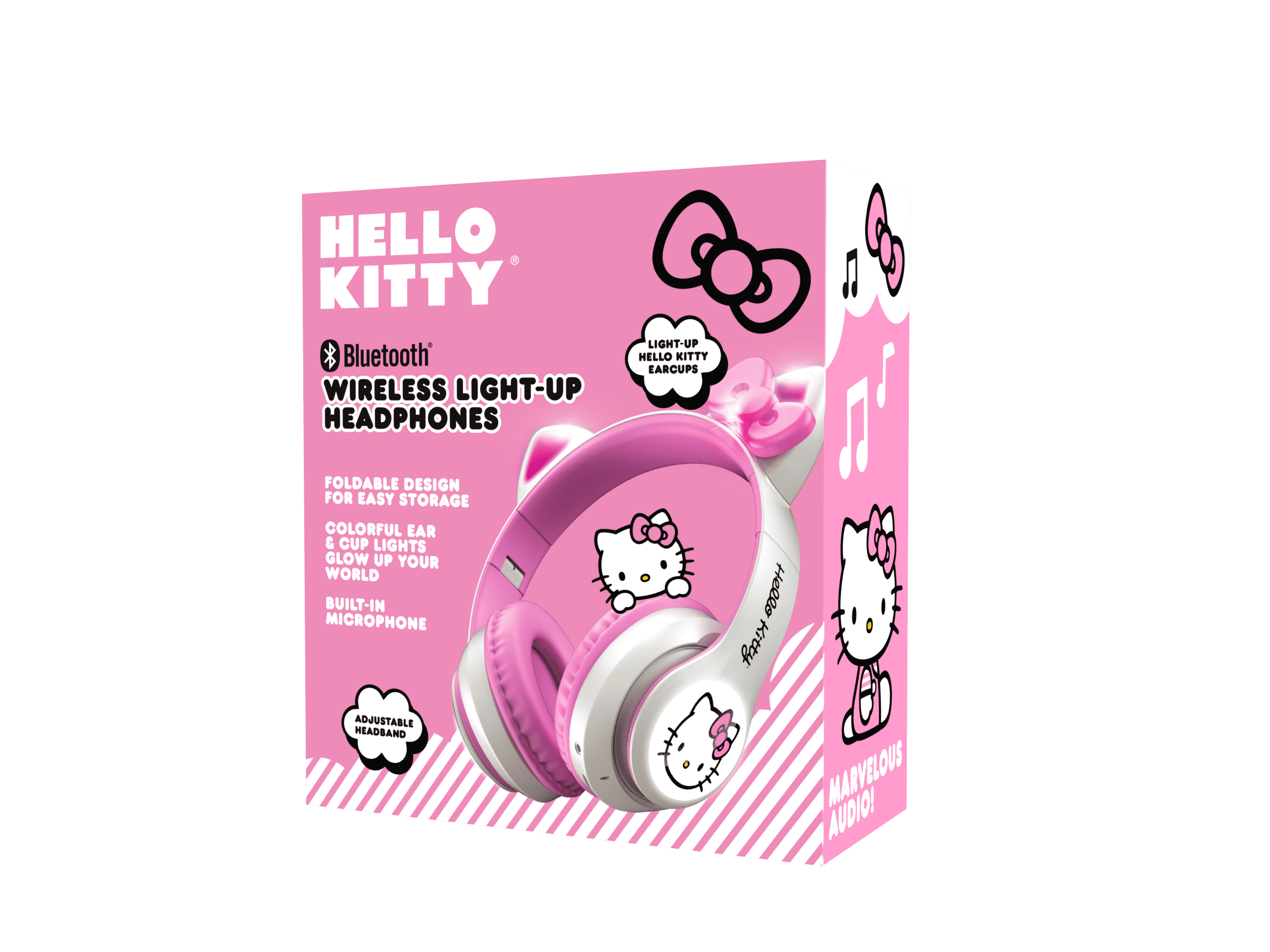 Hello Kitty Wireless Bluetooth Light-Up Headphones with Built-in Microphone, Foldable Design, Adjustable Headband, 8 Hours Playtime, LED Kitty Earcups, for Kids & Adults (White)