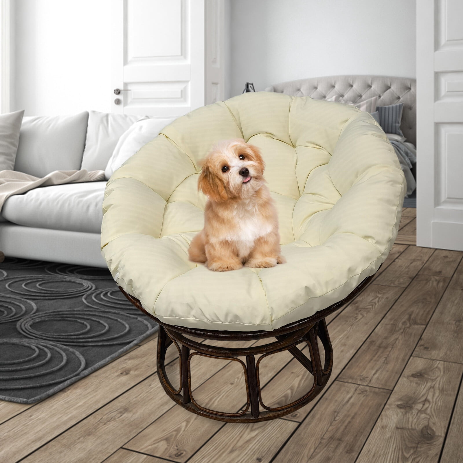 JIAN YA NA Indoor Outdoor Papasan Cushion, 47-inch Hanging Egg Chair Cushion Replacement (Without Chair), Beige