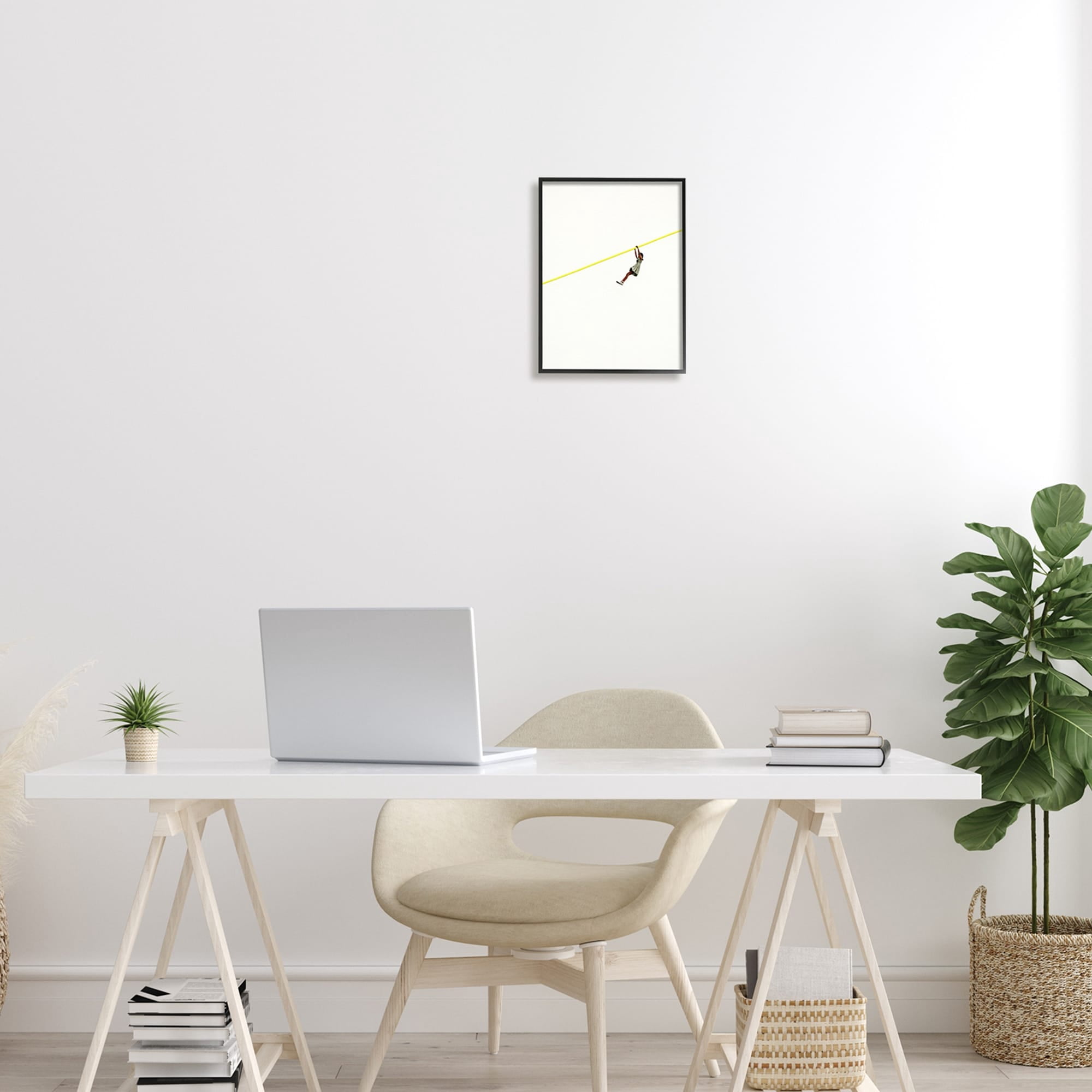 Stupell Industries Modern Zipline Person Minimal Yellow Line Design Framed Wall Art, 11 x 14, Design by Cassia Beck