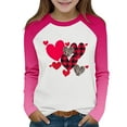 thumbnail image 2 of Girls Long Sleeve Heart Print Shirt - Soft Stretchy Raglan Top Pink & White for Kids 4-14 Years, Valentine's Day Casual Wear,Size 10 T, 2 of 9