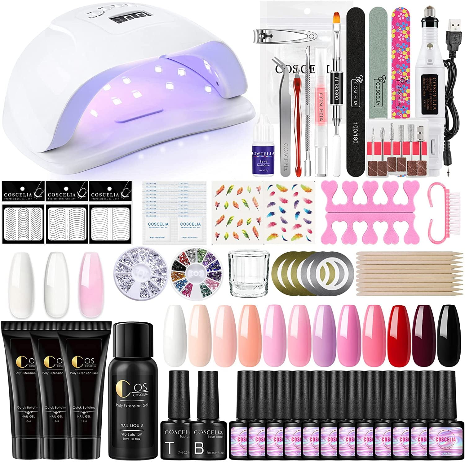 Coscelia Gel Nail Polish Kit with UV Light Poly Nail Gel Nail Drill