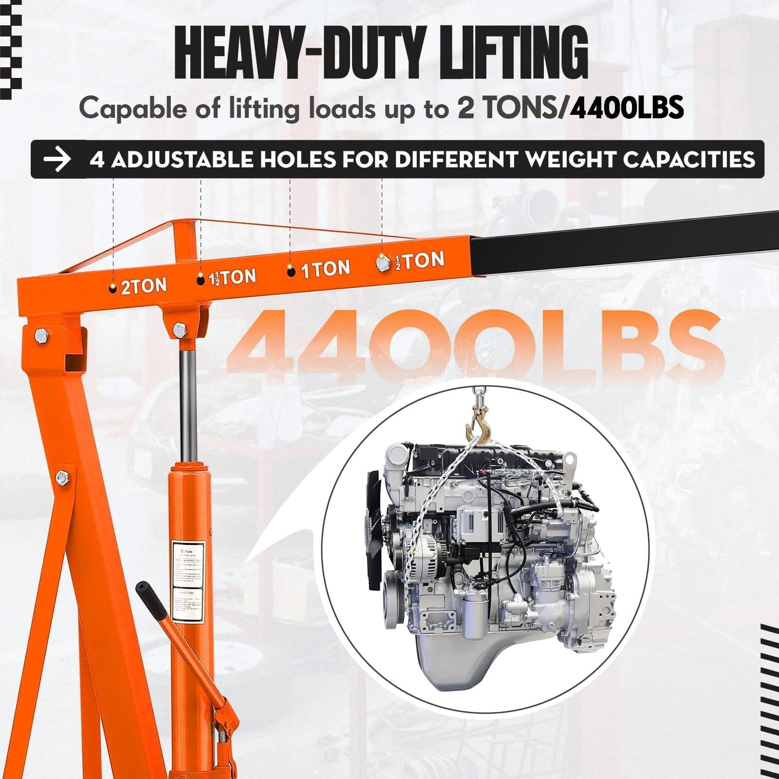2 Ton (4000 LB) Folding Hydraulic Engine Hoist, Engine Shop Crane Hoist Lift, Heavy Cherry Picker with 6 Wheels and Telescopic Boom for Home Garage, Workshop, Warehouse, Heavy-Duty