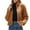 Brown, variant on WREESH Womens Patchwork Cropped Jacket Fuzzy Fleece Jackets Zip Up Teddy Jackets Fall and Winter Lightweight Warm Short Coats Brown