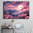 thumbnail image 4 of Mudket Framed Wall Art Full Moon Pink Cherry Blossom Snow Mountain Floral Landscape Prints Wall Decor Canvas Print Ready to Hang for Bedroom Living Room Wedding Decor - 12"L x 8"W, 4 of 10