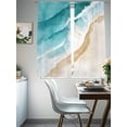 thumbnail image 4 of Summer Beach Sheer Curtains 72 Inches Long 2 Panels Abstract Teal Beige Gradient Waves Sand Light Filtering Semi Sheer Window Curtains Drapes for Bedroom Living Room 52"x72", 4 of 7