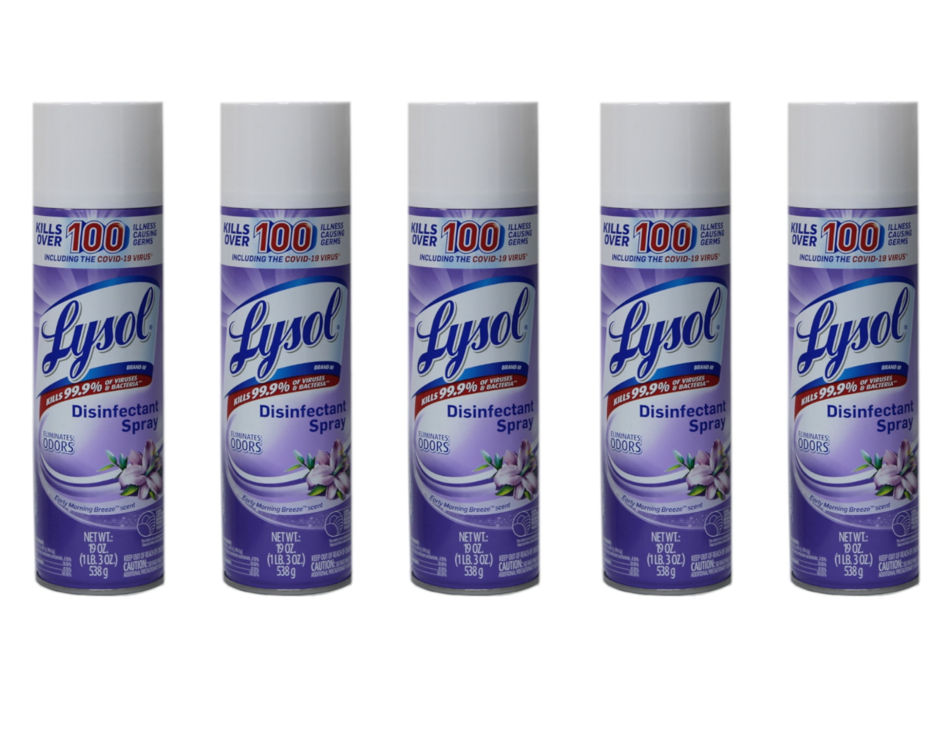 5 Pack Lysol Disinfectant Spray Early Morning Breeze Scent, 19 oz Each