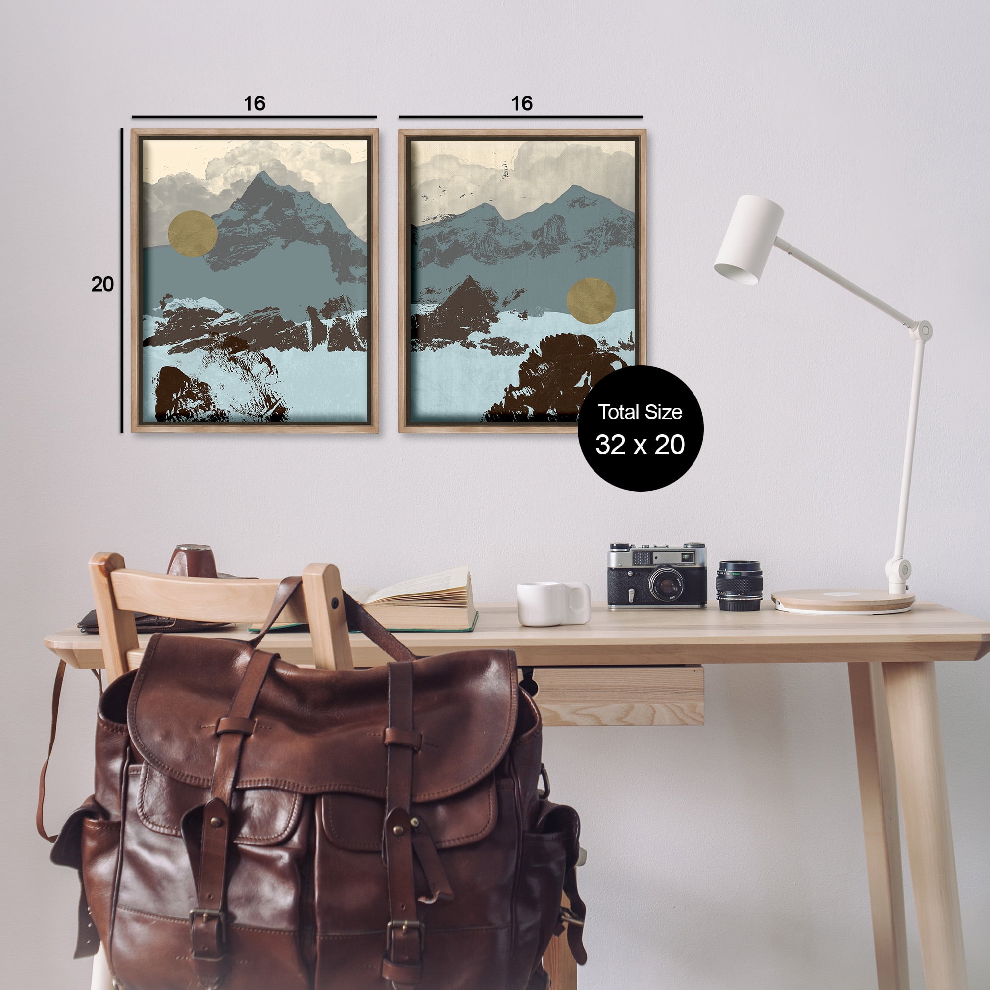 Stupell Industries Mountain Range over Abstract Landscape Painting Brown Floater Framed Canvas Art Print Wall Art, 17 x 21, Set of 2
