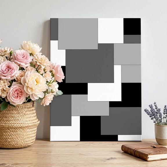 Canvas Wall Art Abstract Art Canvas Art Print White Black Gray Splice Pictures Wall Decor for Living Room Bedroom Artwork Decorations Stretched Framed Ready to Hang 24"x32