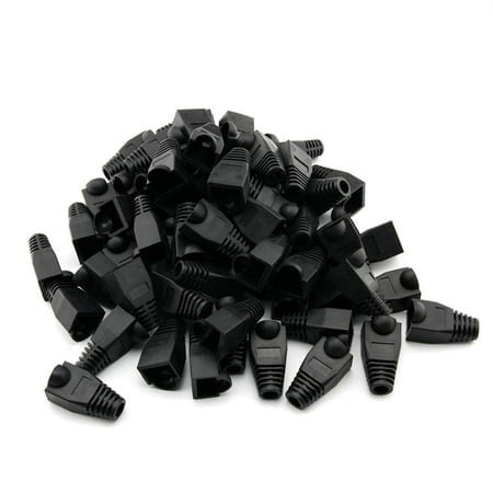 RilexAwhile 100 Pcs Black Soft Plastic cAT5E cAT6 Ethernet RJ45 cable cap connector Boots Plug cover Strain Relief Boots (Black)