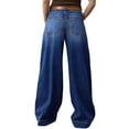 thumbnail image 4 of Womens Wide Straight Leg Mid Rise Baggy Pocket Denim Jeans Without Belt L, 4 of 8