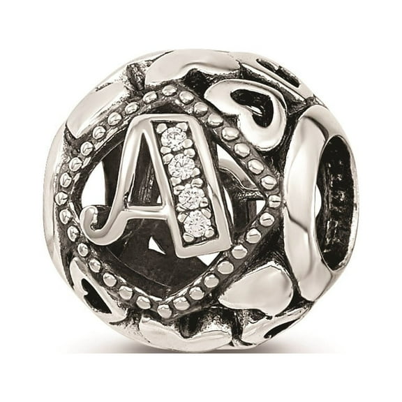 Reflection Beads Sterling Silver White CZ Cut Out Hearts Letter A Initial Charm