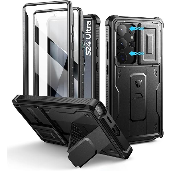 wonima44 for Samsung Galaxy S24 Ultra Case with Built-in Slide Camera Cover & Screen Protector & Kickstand, Shockproof Rugged Case Full-Body Bumper Protective Cover for Galaxy S24 Ultra (2024),Black