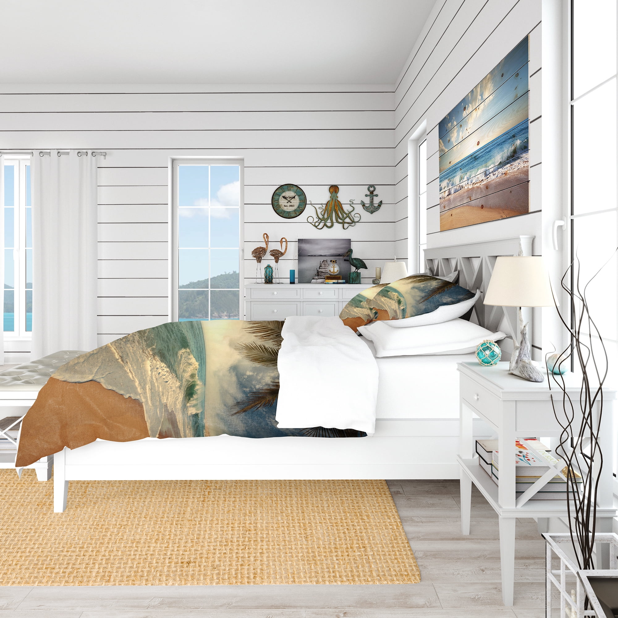 Designart 'Beautiful Tropical Beach with Palms' Beach Duvet Cover Set