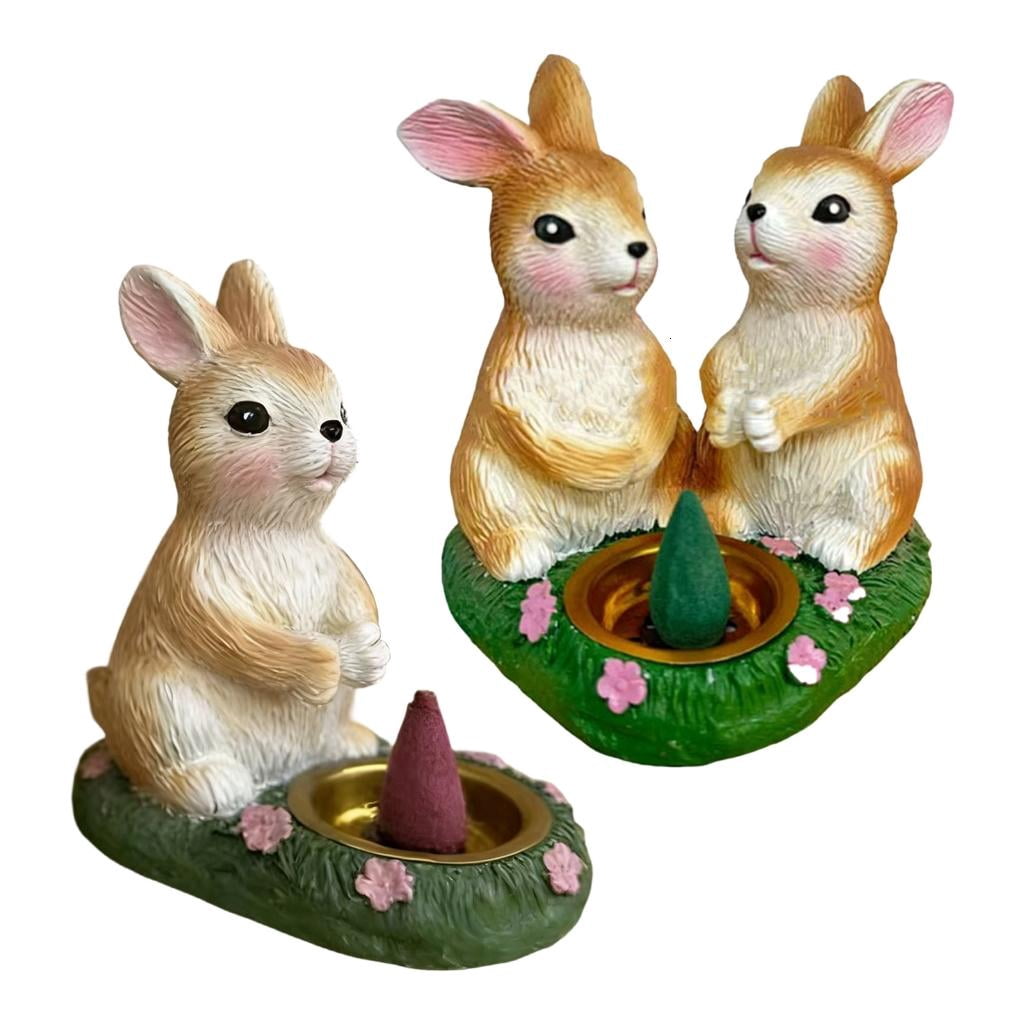 Giaone Rabbits Design Resin Aromatherapies Burners Easter Bunnies Statue Incenses Holder For Home Meditations and Relaxation