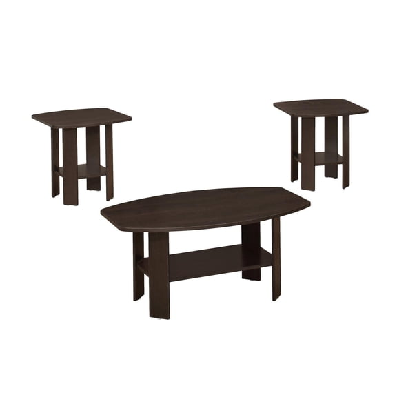 Pemberly Row 3Pcs Set Wood Accent Coffee Table and End Side Tables in Brown