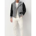 thumbnail image 4 of FOCUSNORM Men's Zip Up Patchwork Jacket Woolen Leather Long Sleeve Contrast Color Lapel Neck Casual Coat, 4 of 7
