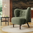 thumbnail image 2 of Modern Upholstered Armless Accent Chair, Sherpa Single Sofa Chair with Wooden Legs, Modern Small Accent Chair for Living Room Bedroom Small Spaces Apartment, Seaweed Green, 2 of 9
