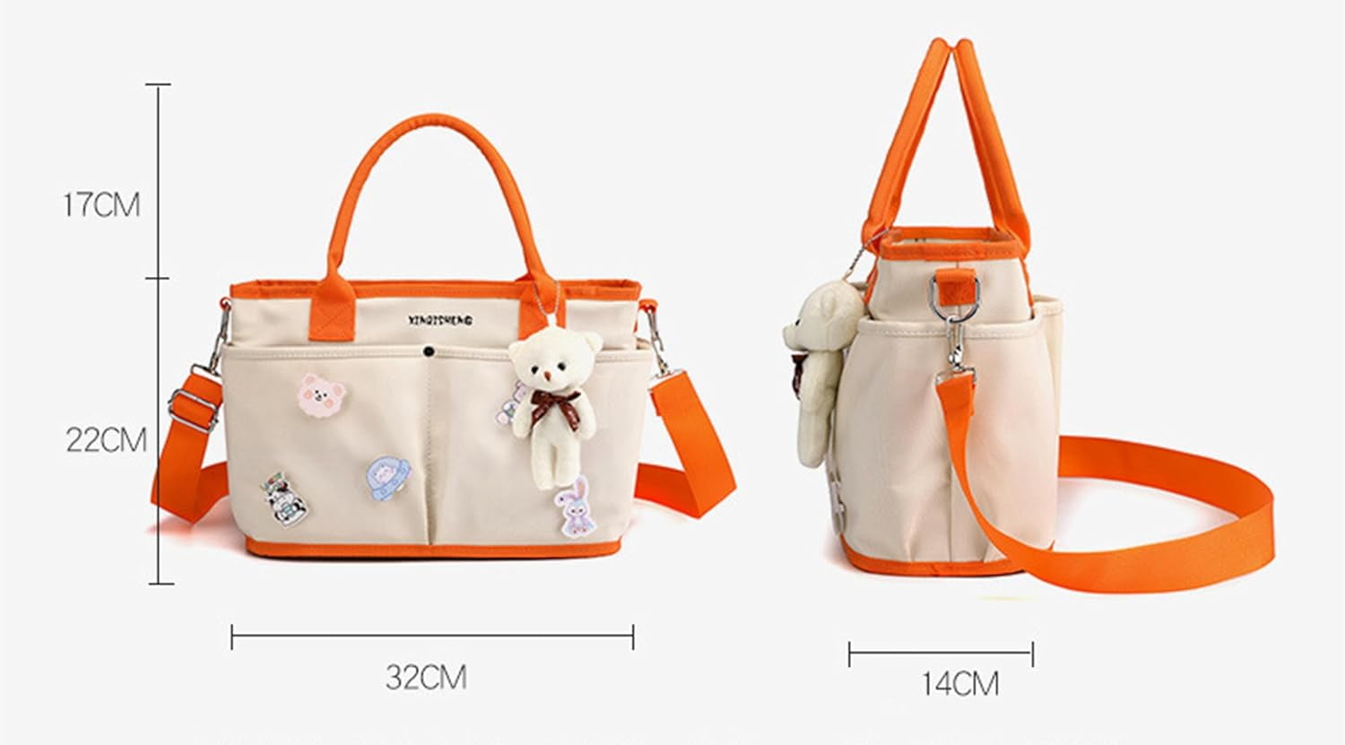 Diaper Bag Baby Tote Large Capacity Baby Changing Bag with Insulated Pockets Stroller Straps, Bear Pendant