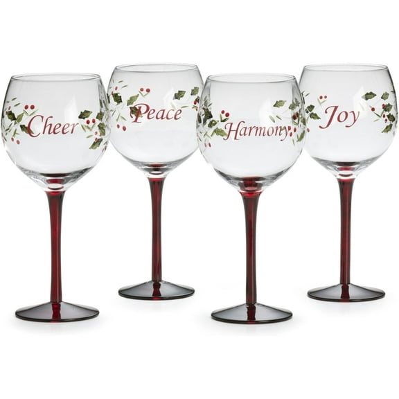 Pfaltzgraff Winterberry Wine Glasses with Sentiments, Set of 4
